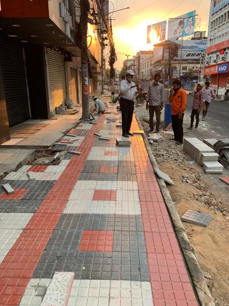 Good evening Taking advantage of lock down taken up laying footpath near busy paradise circle under CRMP