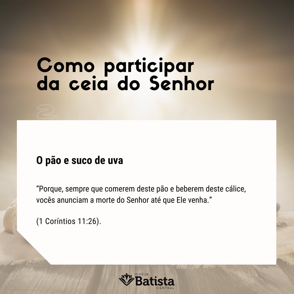 Centralcapimb's tweet photo. Culto domingo

"Tomai, comei; isto é o meu corpo que é  dado por vós.
Este é o meu sangue, o sangue da nova aliança, derramado em favor de muitos, para remissão de pecados."
Mateus 26. 26b e 28 https://t.co/L6oqnxjiJh