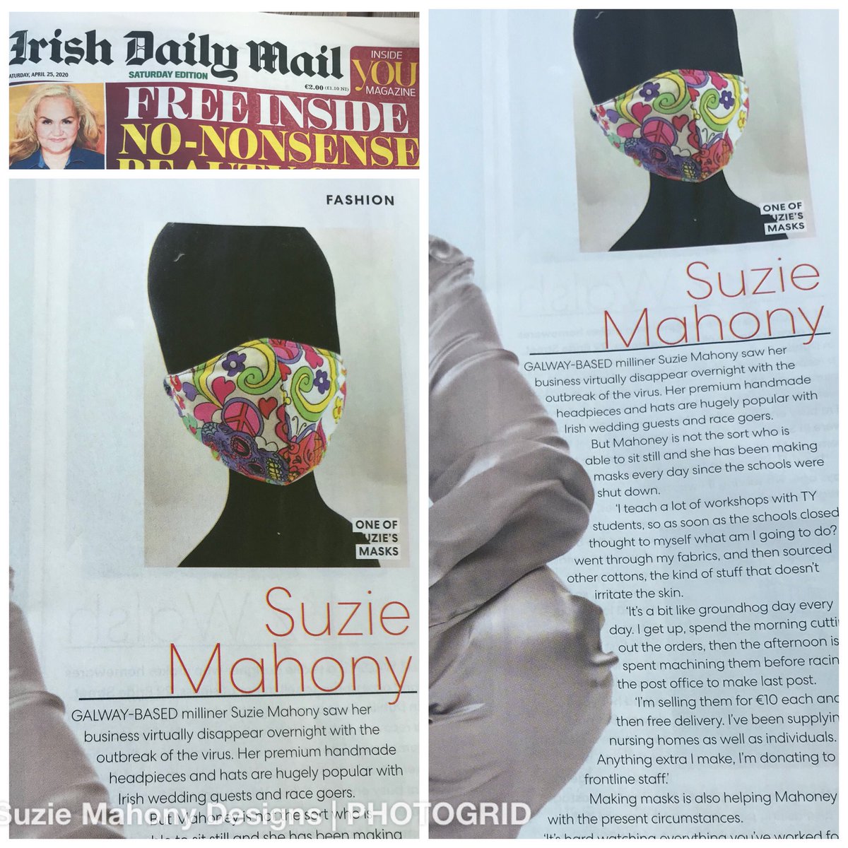 suziemahony's tweet photo. Thank you @jenny_friel @irishdailymail Love article. #makingfacemasks #keepingbusy #keepingsafe https://t.co/g8uAjiRhQY