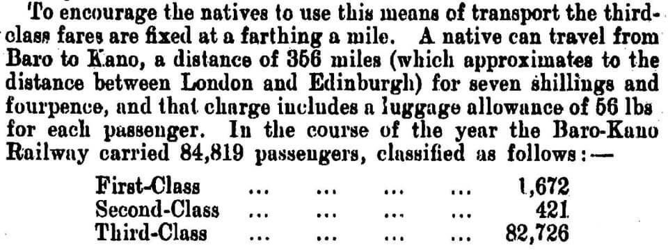 No Nigerian, however highly placed, was allowed to travel in a compartment higher than Third Class on the railways.Image: Annual Colonial Reports, 1912