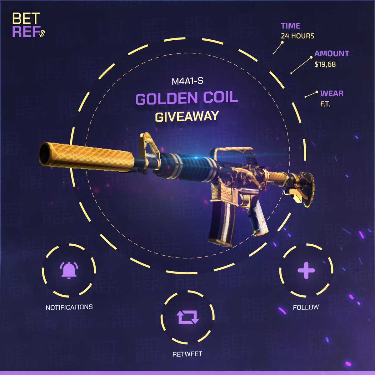 betrefscom's tweet photo. 24-HOUR GIVEAWAY! ⌛️

M4A1-S Golden Coil
Worth: $19.68 💸

✅ Retweet
✅ Follow us
✅ Visit https://t.co/4ObIyqjJPI 

GO GO GO https://t.co/4ObIyqjJPI https://t.co/uYA0Fsi4ZZ
