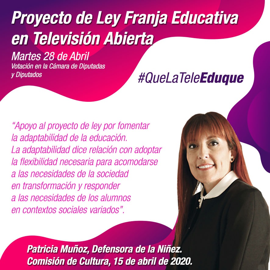amarolabra's tweet photo. Estamos felices porque el Proyecto de Ley #FranjaEducativaenTelevisiónAbierta está en tabla para ser votado el próximo martes 28 de abril en la @Camara_cl.
¡Gracias a todas las personas que han entregado su apoyo al Proyecto! ✊🏽
¡Juntas y juntos lo lograremos! 
#QueLaTeleEduque https://t.co/FwUBlpQqp2