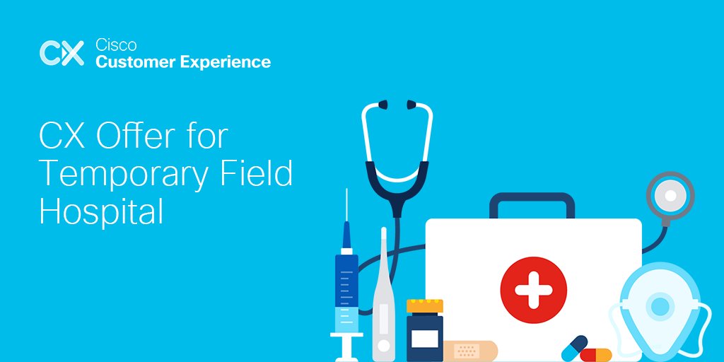 CiscoCX's tweet photo. The CX Offer for Temporary Field Hospital provides base connectivity for 37 wired and wireless IP phones, internet connectivity, and data and voice capabilities for up to 500 devices. Read on to learn more: https://t.co/GgOgWj6Of1

#healthcare https://t.co/2Cax3VW66F