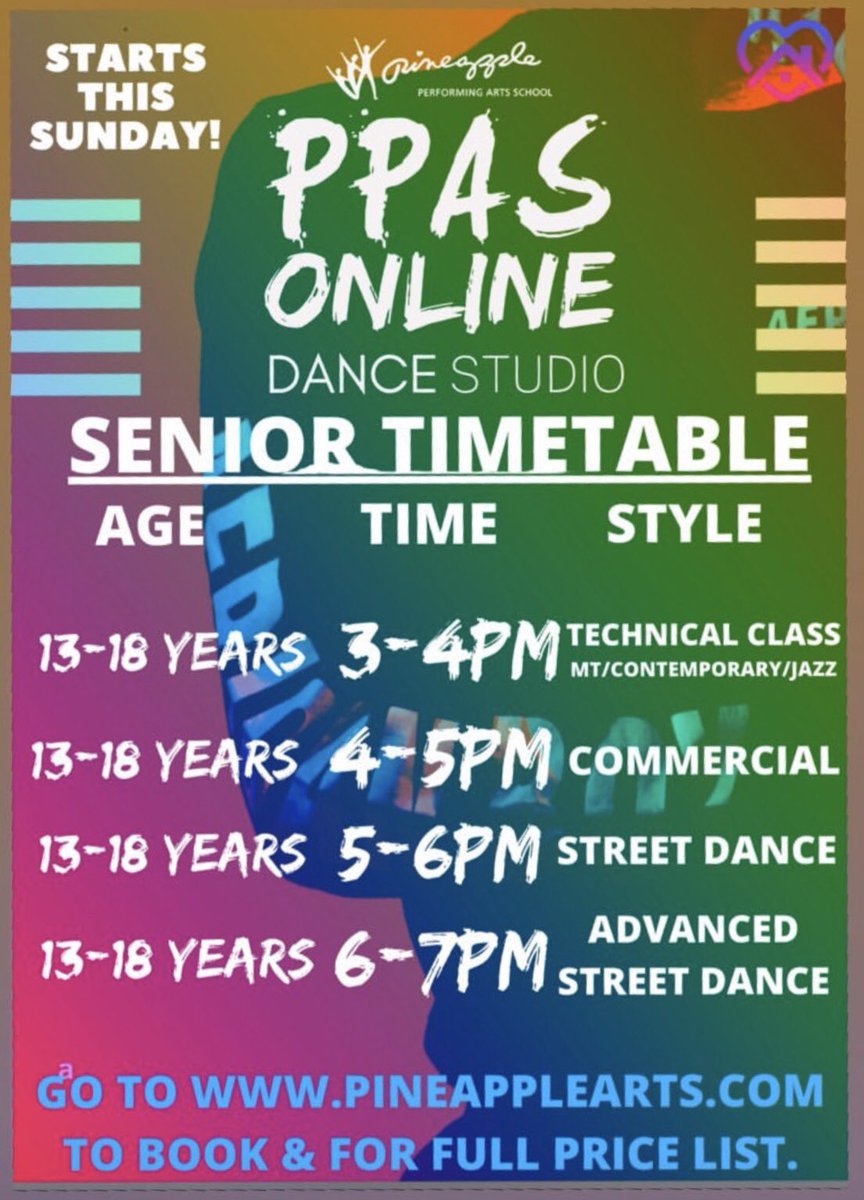 pineapplearts's tweet photo. Teens 13-18 keep dancing during lockdown Starts tomorrow &amp; every Sunday until we can return to our home @pineappledance 3-4 WestEnd Workshop with Hamilton cast member Christopher Tendi 4-5 Commercial @Fabiane_leame 5-6 Street @SamGolle 6-7 Adv St https://t.co/ppv8iZdHMG #teens https://t.co/qPdIspZaRe