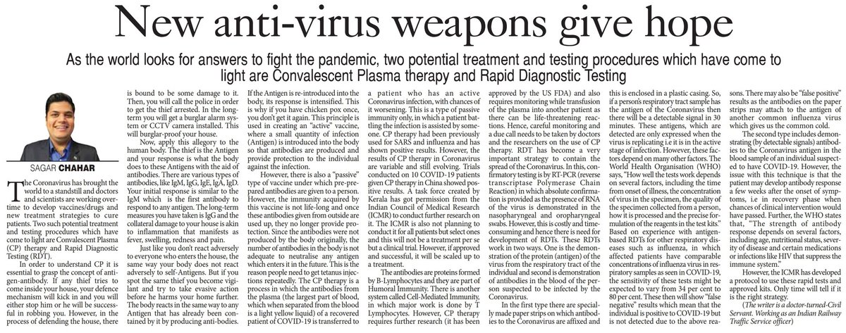 IRTSassociation's tweet photo. Dr. Sagar Chahar @DrChahar #IRTS explains Covalescent Plasma Therapy and Rapid Diagnostic Testing, the two potential treatments and testing procedures which has come to light as the world looks for answers to fight the #COVID19Pandemic.

#IRTSMovingIndia @ICMRDELHI https://t.co/yRUbT6BdVs