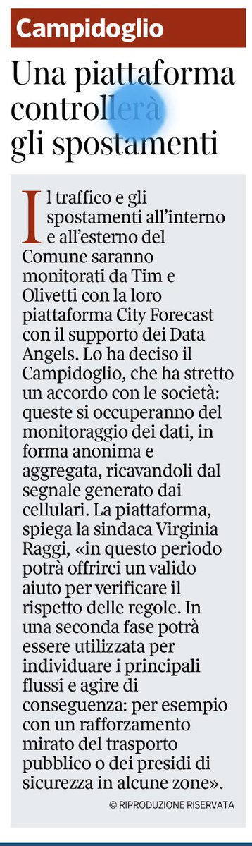 gdt62's tweet image. .@Roma @virginiaraggi Una piattaforma controllerà gli spostamenti attraverso #CityForecast by @TIM_Official @timbusiness @OlivettiOnline con il supporto dei #DataAngels via @Corriere @CorInnovazione @corriereroma 

@InnovazioneGov @MISE_GOV @FunzPub @AgidGov @TIMnewsroom
