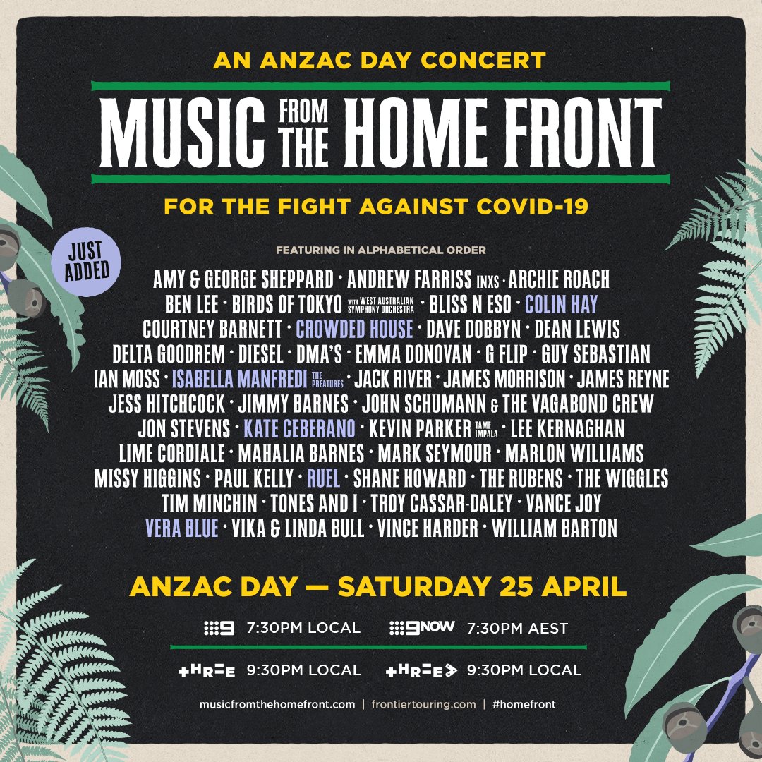 Channel9's tweet photo. Tonight’s for those who have fought under our flags and those who serve on the frontline in the fight against COVID-19. We salute you on this very different Anzac Day. #HomeFront https://t.co/cQ84TDhGT0