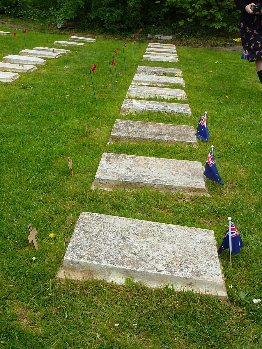 You can see that the grave markers are unique to the site and are quite different from the usual Commonwealth War Grave Commission ( @CWGC) design. They were installed by the Bristol branch of the British Red Cross Society before the dedication of the memorial in October 1921