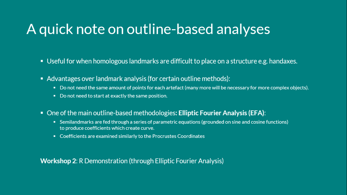 Finally, let's briefly discuss outline analyses! They are really cool, varied and benefit morphologies with fewer points of morphological correspondence. (The second workshop covers this more...) 24/25