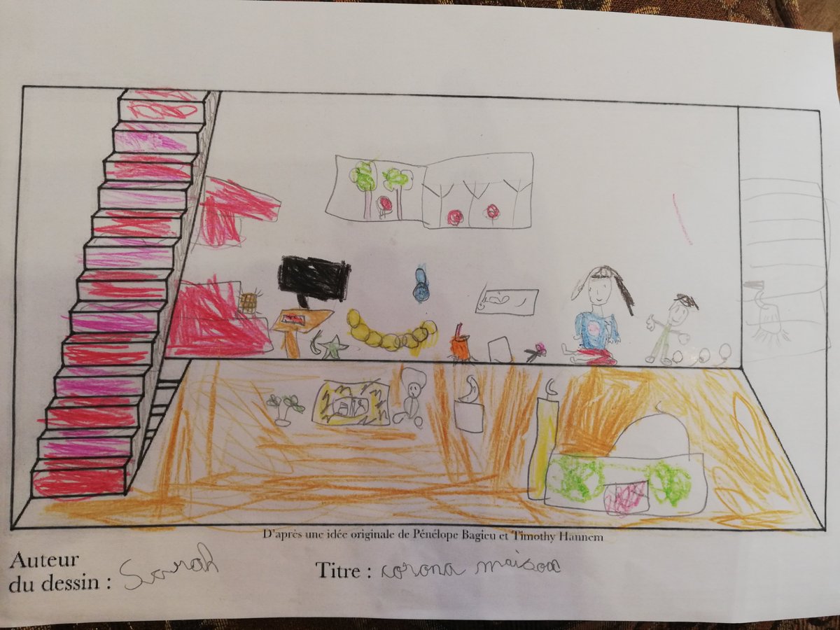 wafaa_hamandi's tweet photo. @KabritMalak @CoronaMaison @défi3 @Hhhsinfo Sarah représente dans ce dessin la salle de séjour pendant le confinement. Depuis la fenêtre on voit le jardin que Sarah s'en occupe tous les jours. https://t.co/2QcQr9o81u