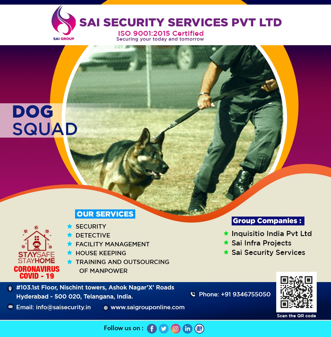 SaisecuritySer5's tweet photo. #Sai_security_services is the leading Security agency in Hyderabad with well trained Professionals and top Private security Services.
#Stay_Home &amp; #Stay_Safe

Visit for more details : https://t.co/tCHHwwqYsx

#sai_securities #Detective_Services
#Electronic_Security #Dog_Squad https://t.co/LWzAhm4U20