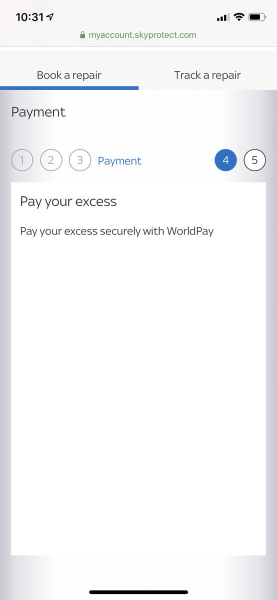 katylwalton's tweet photo. @SkyHelpTeam trying to claim on my Sky Protect policy for damaged phone screen. Get all the way through claim process to payment page to pay excess, but the WorldPay box never appears... tried Chrome, IE and Safari. Can you help please? https://t.co/5WpsaALfRv