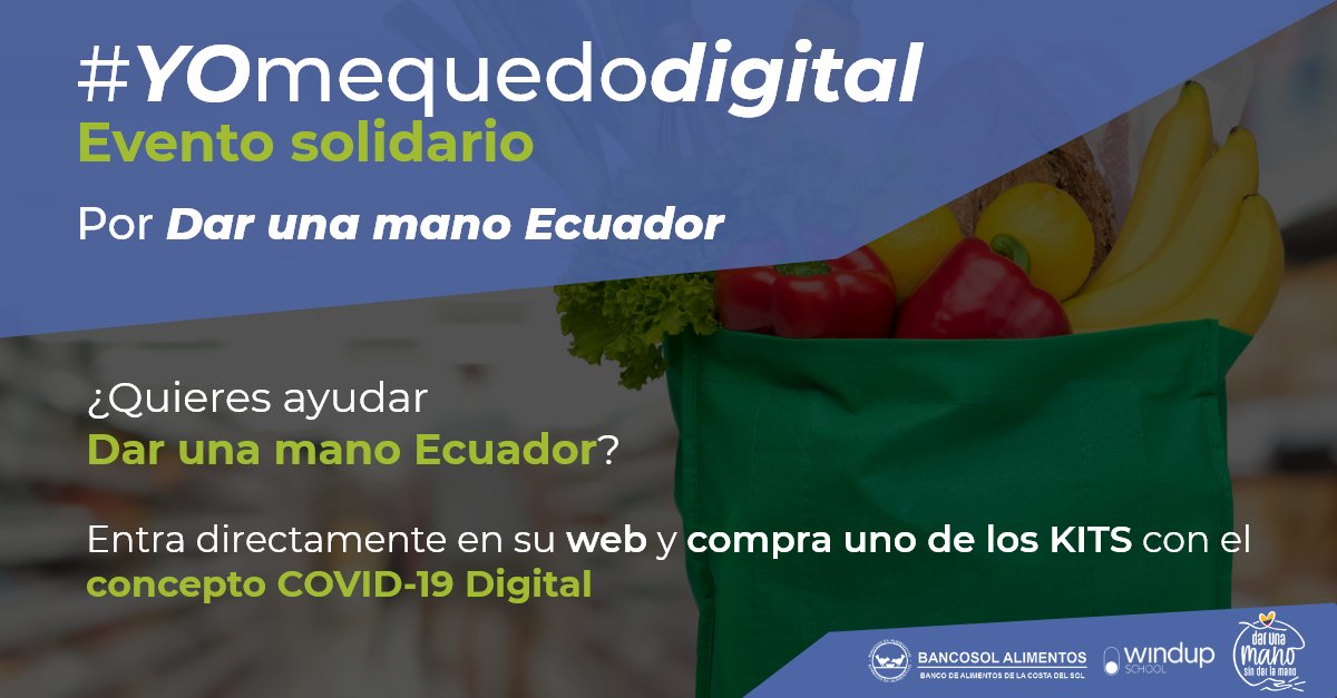 WindupTraining's tweet photo. Si quieres ayudar a @UnaManoEcuador , entra directamente en 👉 https://t.co/yig4mIvNDo y compra cualquiera de sus kits textil o canastas. ¡El objetivo de #YoMeQuedoDigital es ayudar por una buena causa! Contamos contigo 💙 https://t.co/slIci5ti7H