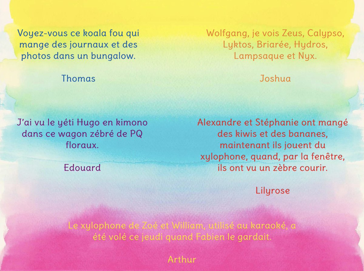 unprofdzecoles's tweet image. Les Pangrammes de la @Classe_EV via @tw_oulipo #twoulipo #pangramme