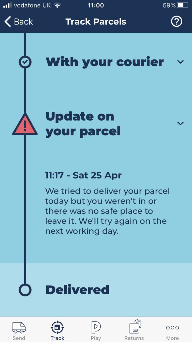 add16a's tweet photo. @Hermesparcels can you please explain how you have tried to deliver a parcel 17minutes in the future??? 
If you’re going to lie about attempting delivery you need to improve your skills https://t.co/pDSJreLNhC