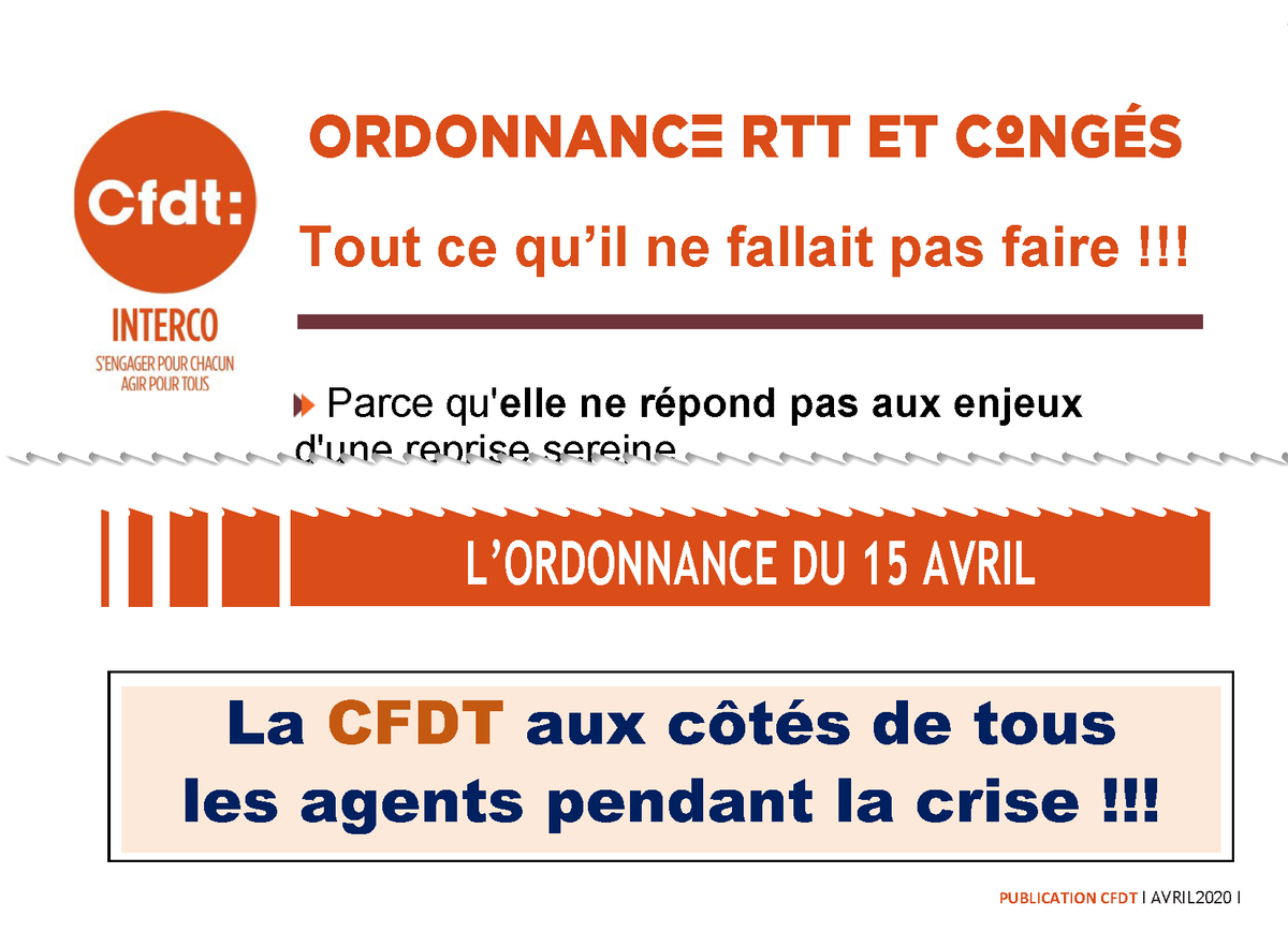 CfdtSdis's tweet photo. La #CFDT dépose un recours contre l'ordonnance #RTT et #congés du 15 avril 2020 https://t.co/M1TnueUDtp https://t.co/nY6hKrnmoH