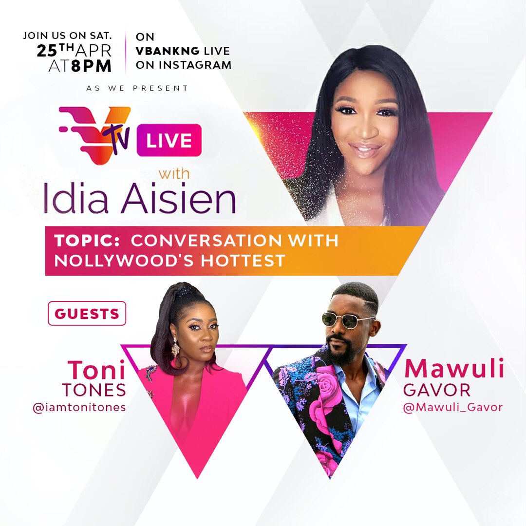 vbankng's tweet photo. Hey Vs, are you ready for what’s coming tonight, I tell you it’s going to be an amazing time

Join Idia tonight by 8pm on our IGTV session where she’ll be having a conversation with the prolific, talented Mawuli Gavor alongside the superb and elegant “King of Boys” @iamTONITONES https://t.co/xctLWxhMBP