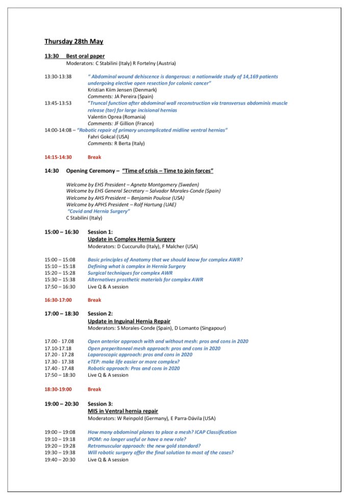 smoralesconde's tweet photo. The draft of the Virtual Congress of the European Hernia Society is ready...now time to confirm speakers and moderators...you will be able to register and have the final program in 1 week @eurohernias @AecPared @aecirujanos @asacirujanos https://t.co/OGcYLUyrj8