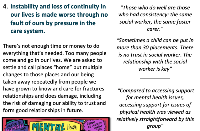  #CareExpConf Key Message 4: Instability and lossof continuity in our lives is made worse through no fault of ours by pressure in the care system  @TulipSiddiq  @ADCStweets  @LGAcomms  @RachelDicknson1  @JennyColesDCS  @charlottehrams1  @cypnow  @AdviserCare https://www.careexperiencedconference.com/reports 