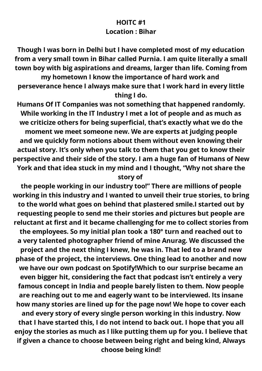 HOITCompanies's tweet photo. #HOITC - 1
Location - #Bihar
"There are millions of people working in this industry and I wanted to unveil their true stories, to bring to the world what goes on behind that plastered smile"
#humansofitcompanies #people https://t.co/xafc4xVvxY
