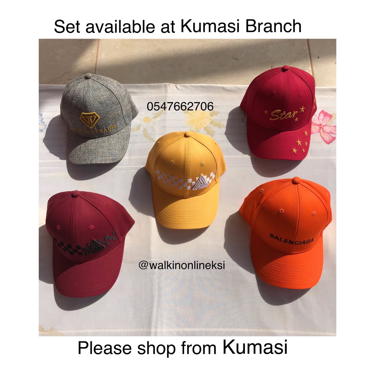 Caps available in numerous options ✅. Gh¢35 each. Please contact our Kumasi Branch on 0547662706 to place an order. Thank you

Sulley Muntari #Revival Nana Aba #Ghana #AmaRita Clemento Suarez #PneumaticaNight #Alien #WhenYoungPeoplePray