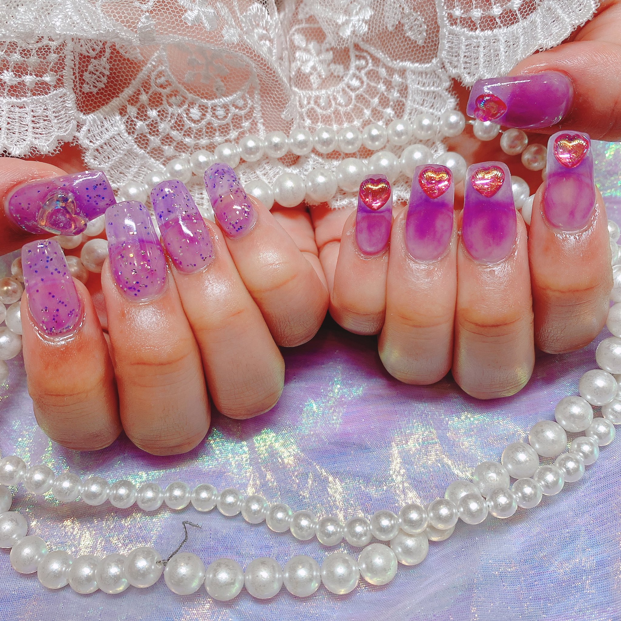 Pomynail 新宿店 スクエアスカルプ クリアのマーブルスカで 透け感たっぷり パーツもとっても可愛い スカルプやり放題コースに 追加パーツで施術できます Nagisa