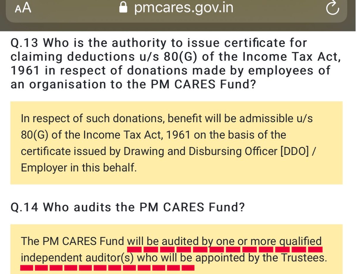 Who audits   #PMNRF or   #PMCARES?- Independent Auditors have been auditing the PMNRF since its inception, which has never been challenged as of now, not even today. All the fuss only because its Modi and Mata has been thrown out. Even PMCARES incorporated the same provision(4/n)