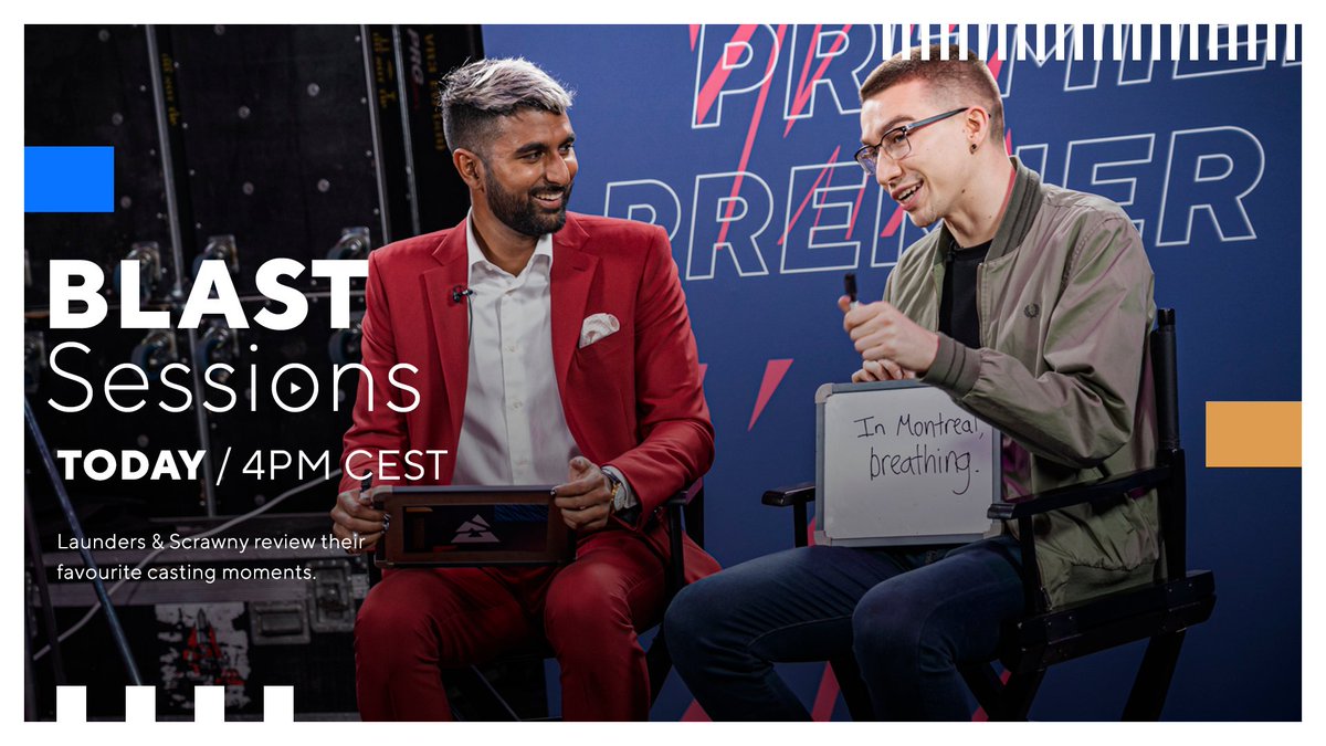 BLASTPremier's tweet photo. Going LIVE in 20 minutes with the final instalment of Making The Cast w/ @ScrawnyCG + @launders 💥

Tune in👇
🎙️ https://t.co/cMmJ5DCzxC
🎙️ https://t.co/dXZXeDoY3Q

#BLASTSessions https://t.co/xZJ84ohzrJ