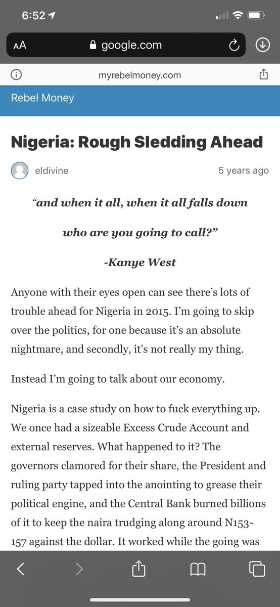 I wish  @Risevest was already in existence then. $390,000 after 6 years would have been far more today. My first post asking Nigerians to invest in USD was written in September 2014. It's still up. You can check.