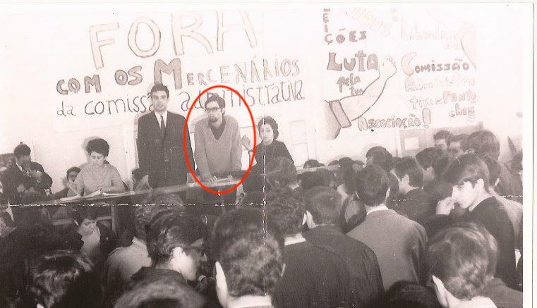 My dad, in 1967, as a uni student in Lisbon, chairing a secret meeting against the Students' Council, which had been appointed by the Fascist state.In 1969 my dad would get drafted to fight in the African colonies.On the 25th of April, 1974, a revolution would topple Fascism.