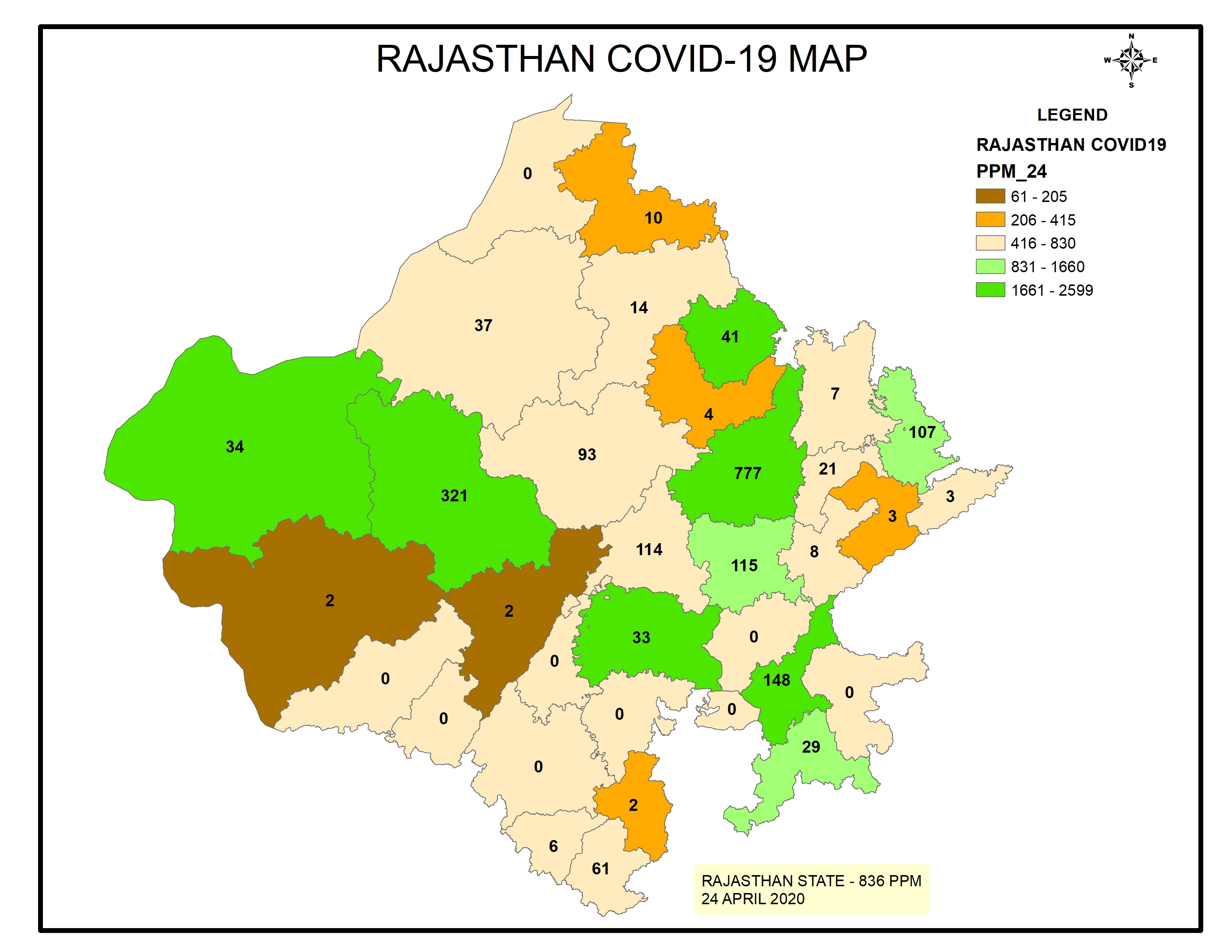 Rajasthan State District Map טוויטר \ James Wilson בטוויטר: "Rajasthan #Covid19 District Map Is Updated  With Two Sets Of Data Points. The Colour Code Represents How Much  Representative Testing Is Done (Ppm), It Can Understand From