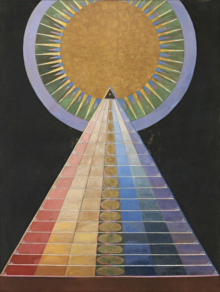 8/ Altarpiece, by Hilma af Klint (1915). To create her nutty abstractions, Hilma af Klint organised seances with a group of women who called themselves The Five. While in a trance, af Klint allowed a supreme being known as the High Master to guide her hand as she drew...