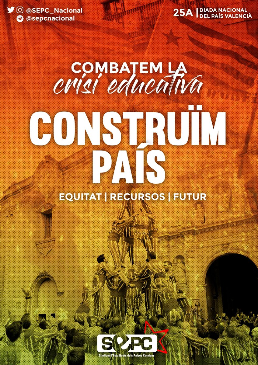 #25abrilPV 🔥

👉 Avui diada nacional del País Valencià ens trobem immersos en una #CrisiEducativa 📣 davant l'estat d'alarma!

Tot i això, mai pedrem les nostres arrels i seguirem dempeus lluitant per l'alliberament del nostre país!✊

Per una Terra Lliure!⚒️👊💥