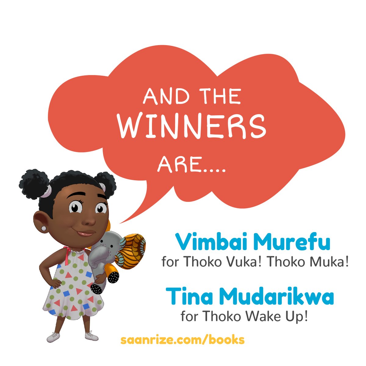 CONGRATULATIONS to our winners!! AndTHANK YOU!! to everyone that participated. We truly appreciate the support! Have a GREAT weekend, everyone! 
#kidsbooks #kidlit #saanrize #Zimbabwe #shona #NdebeleTwitter #reading #African #Proud