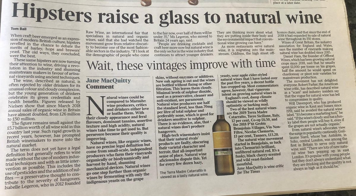 I wish journalists would stop implying that natural wine has health benefits <a href="/tomfball/">Tom Ball</a> <a href="/thetimes/">The Times and The Sunday Times</a> there is scant evidence any wine has measurable health benefits, natural is no 'better' in that sense than conventional wines.