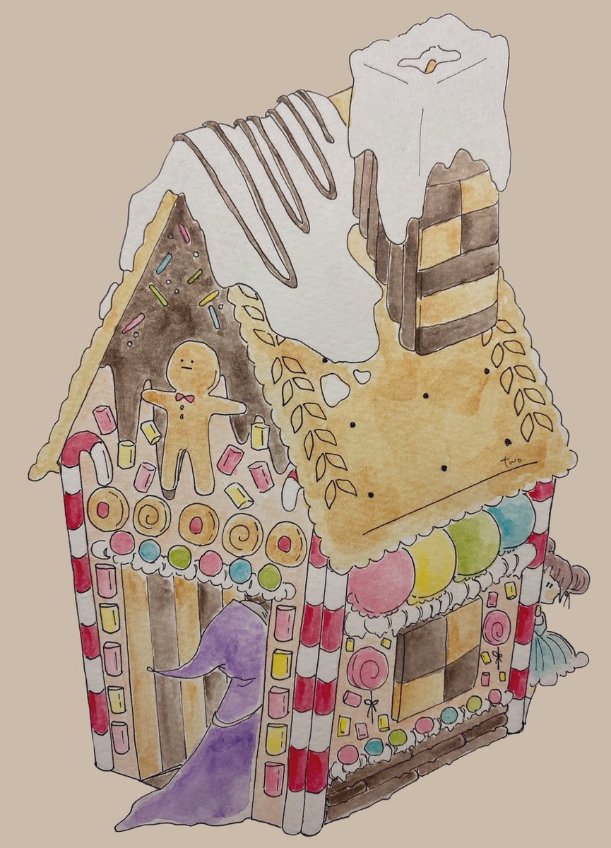 2月 古時計に潜むお伽話 イラスト ヘンゼルとグレーテルより お菓子の家に住んでる魔女っ子さん