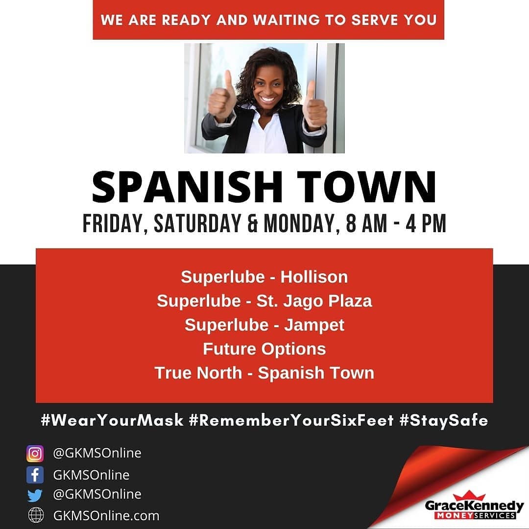 GKMSOnline's tweet photo. It's Saturday & another day for shopping in St. Catherine. All our locations across the parish will be open. So do come #PayBills #CollectMoneyTransfer #ChangeYourForeignExchange. Make sure to #WearAMask #Stand6ftApart #StaySafe #WeCare https://t.co/XqdEbLNiHZ