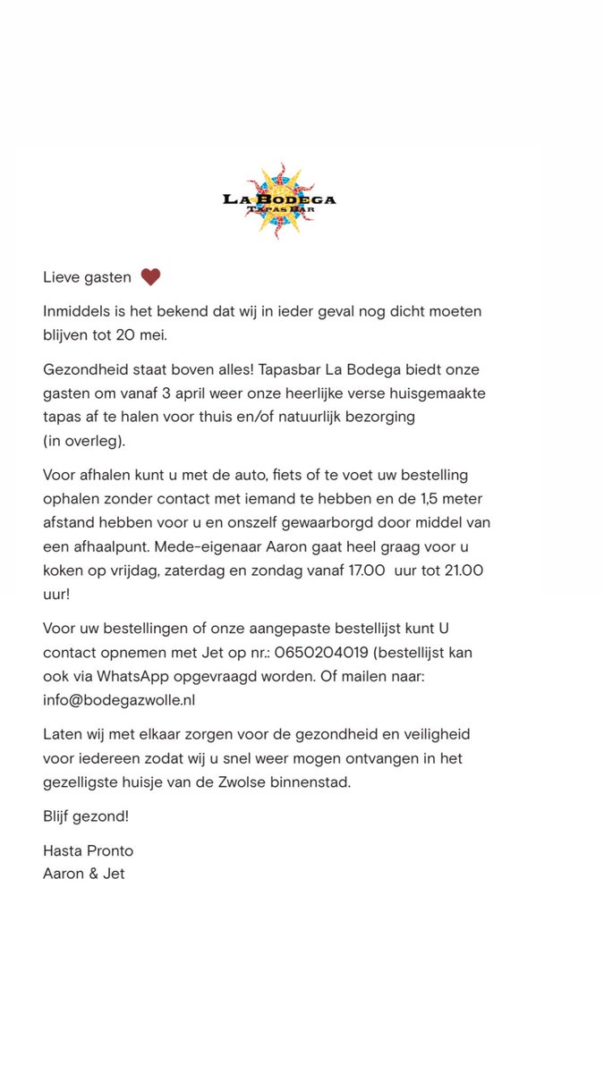 Jet_ViVi's tweet photo. #tapasvoorthuis #openvanafvijf #bestellenviawhatsapp 0650204019 #vrijdag, “#zaterdag #zondag #spaans #tapas #tapasbarlabodega #vershuisgemaakt #proefhetverschil #safetyfirst #autovoordedeur #fietsvoordedeur #afhaal #preciesoptijdklaar #bestelmaarbestelmaarbestelmaar #welkom https://t.co/W2cb235ZtM