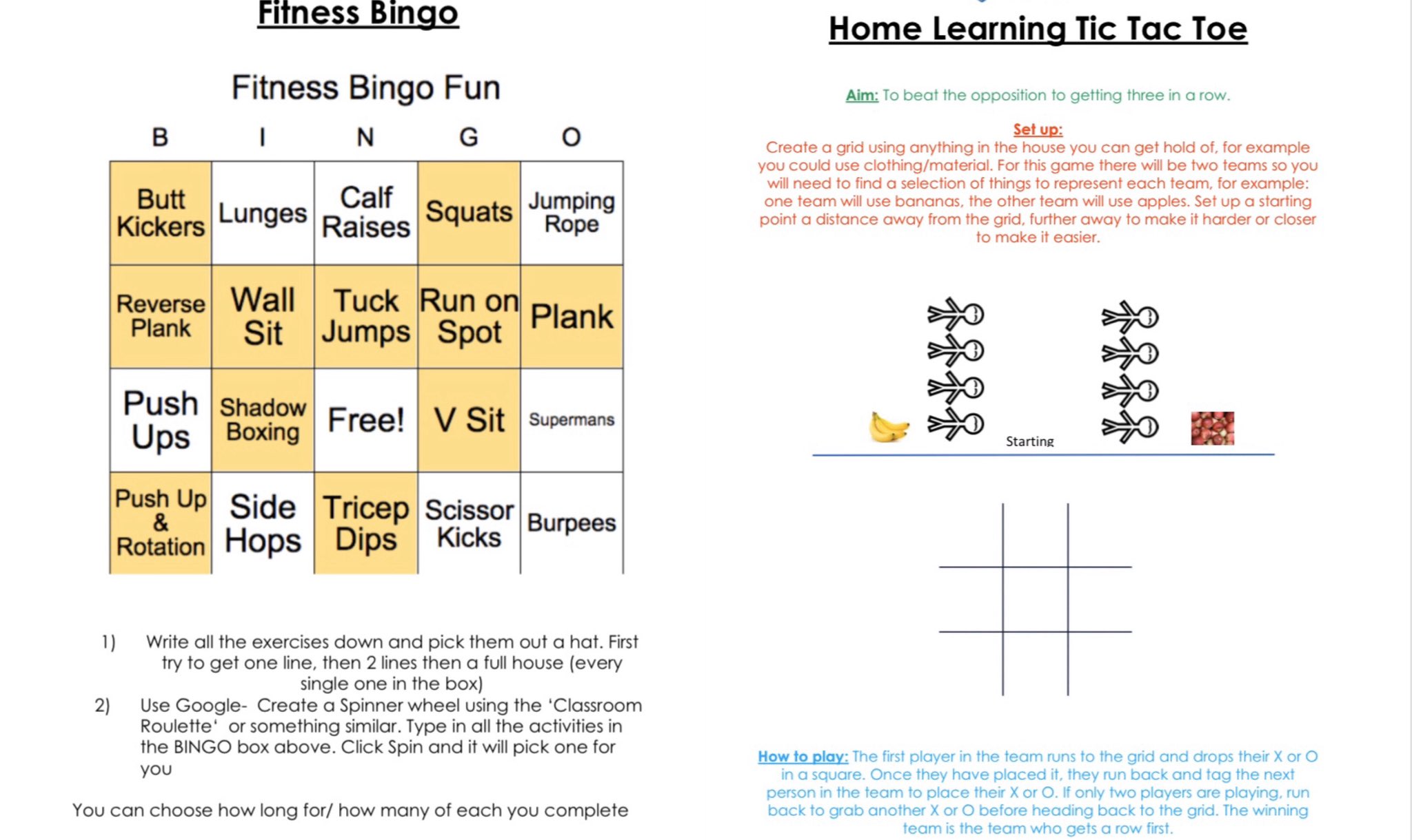 Jump Rope Tic Tac Toe Bingo Card