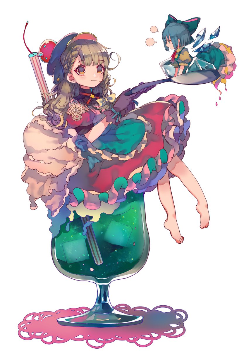 チルノ(東方Project) 「とっても古いのも引っ張り出してきた、今まで描いたクリームソーダ絵。クリームソーダ」|茶ごまのイラスト