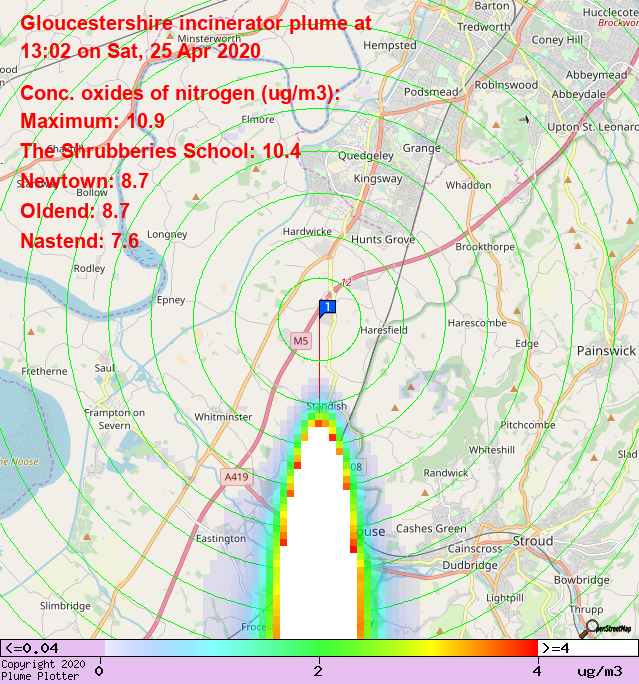 plumeplotter's tweet photo. Latest Gloucestershire incinerator plume plot, 13:02 25/04/20 #Newtown #Oldend #Nastend https://t.co/pLGPvMCtFF https://t.co/1XknGNPjo5