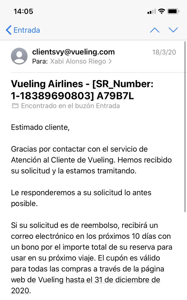 Xabi11Alonso's tweet photo. @vueling Necesitais una calculadora o por 10 dias entendeis 38 días y sigo sin respuesta ni reembolso de mi dinero. Por cierto no quiero un vale, y quiero el reembolso de ambos vuelos, que nos estais robando a la cara. https://t.co/ifJ6hZ1JKT