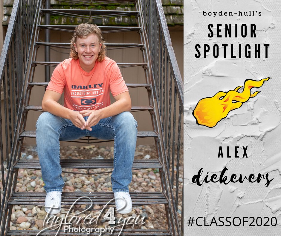 Senior Spotlight - Alex Diekevers
Alex is involved in football and baseball. He also works on the farm during his spare time. This fall he will attend NCC for diesel technology.  Fun Fact about Alex:  He would rather be working or at the farm than be at school.