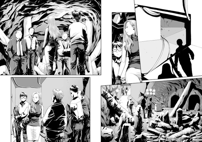 愚作「鞘-SAYA-」から、台詞フキダシ擬音無し絵、その,3
最初と最後のページ以外は見開き2ページ分で作業してるので横長なのです 