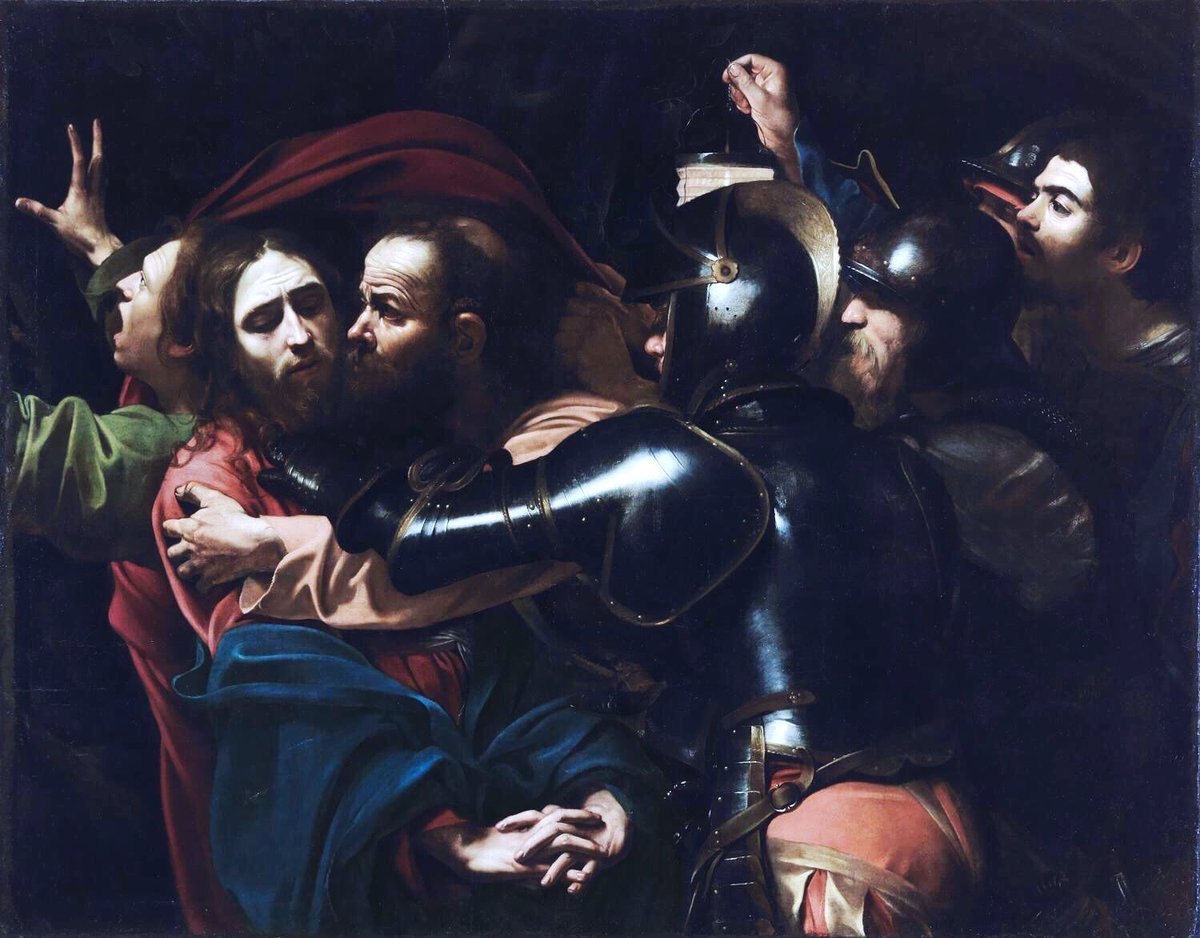 Caravaggio painted The Taking of Christ in 1602. It is considered one of his greatest masterpieces for the drama & lighting with which the Master tells the story. He included a self-portrait top right, holding a lantern up so that we might see the betrayal of Christ