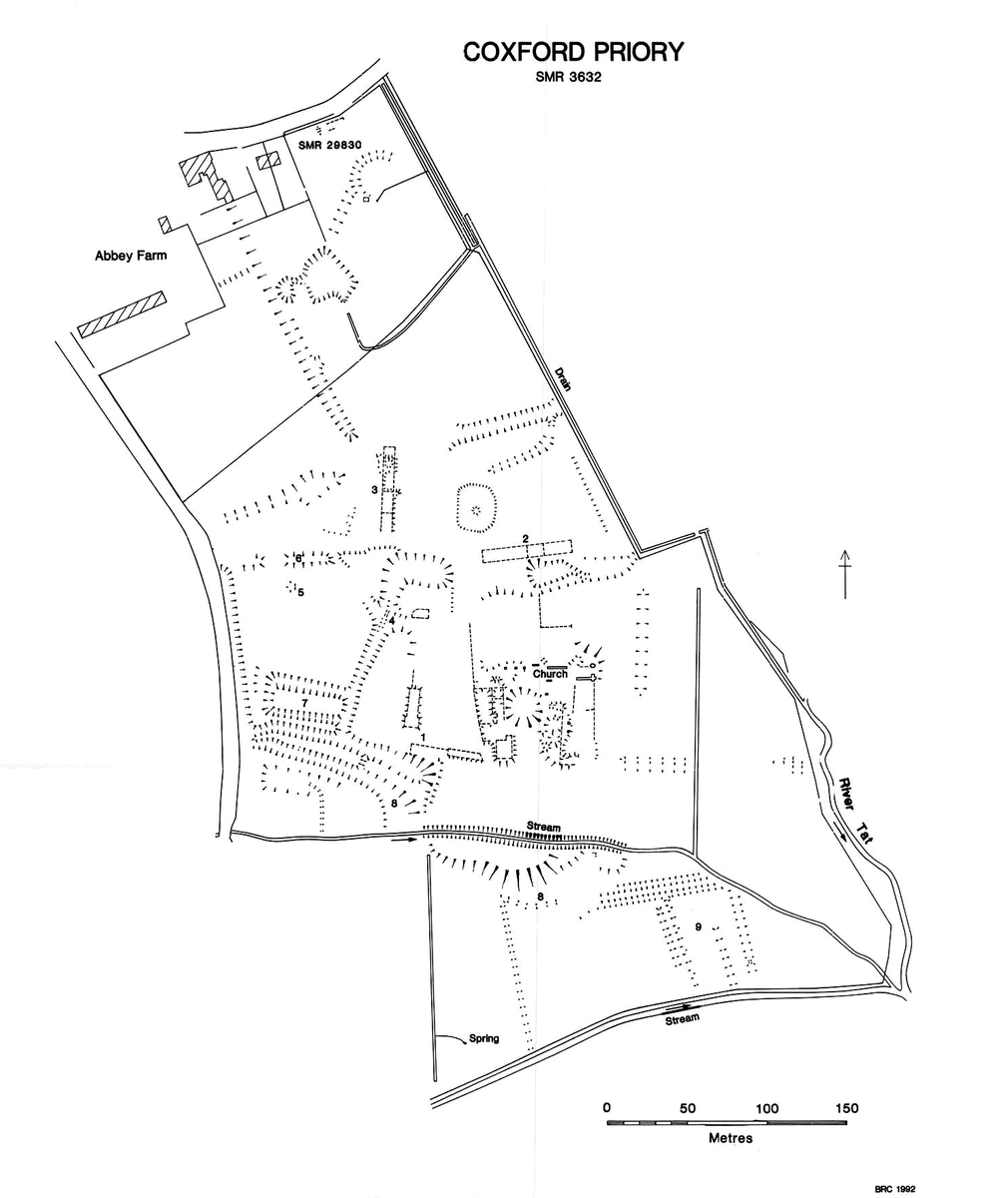 Coxford Priory, Tattersett, Austin community transferred here from East Rudham c.1215. Quite substantial remains of church (N crossing arch blocked up and window inserted) but not much interest in it excavation-wise but the site is badly robbed. £151 gross.