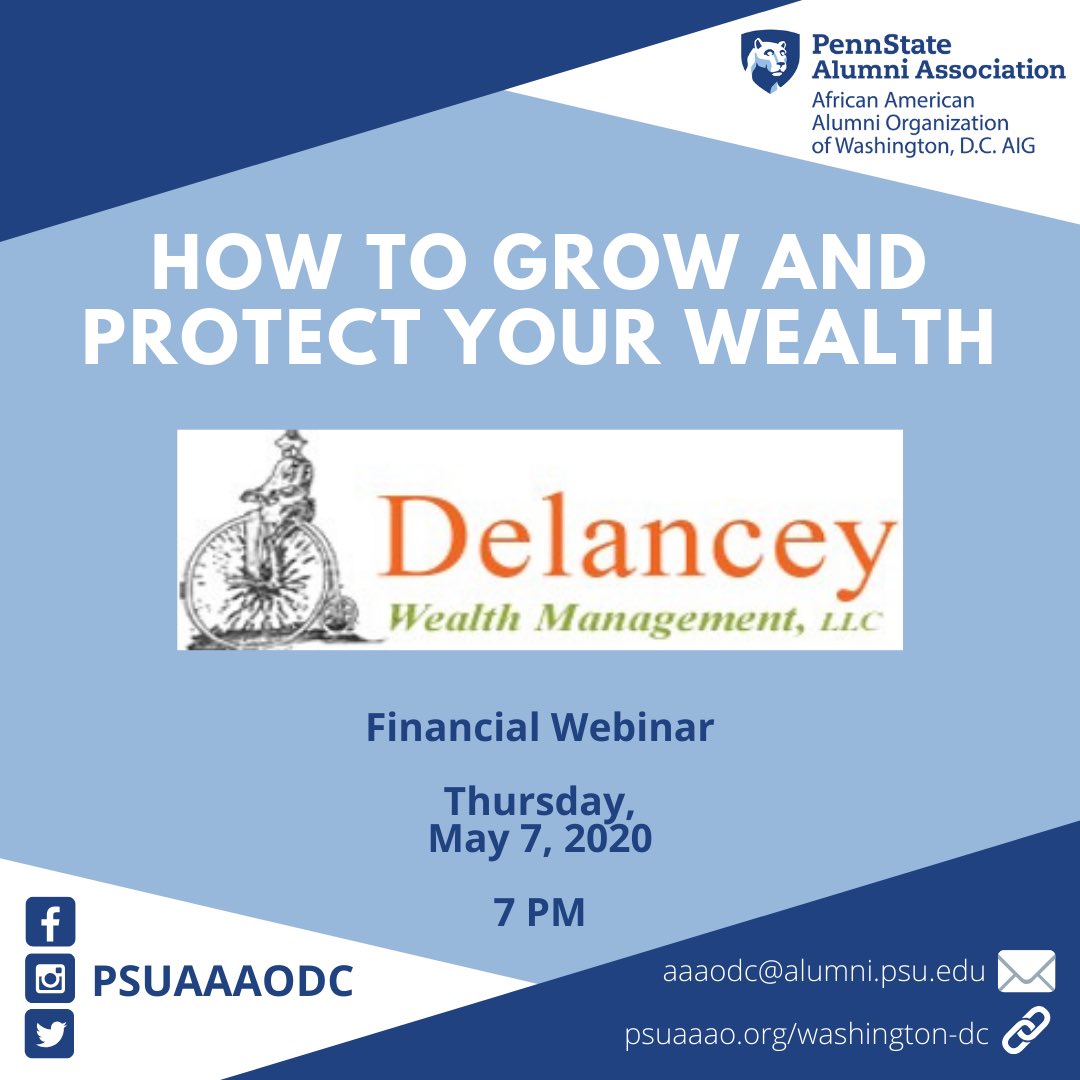 psuaaaodc's tweet photo. And AAAODC is partnering with Delancey Wealth Management LLC for a financial webinar to provide you with tips to grow and protect your wealth on Thursday, May 7 at 7 PM. https://t.co/wQApYDApBV