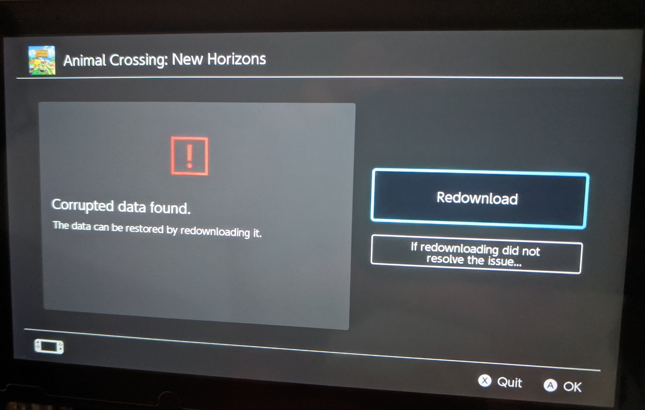 Andrew (Beta64) on Twitter: "This is the second time my wife's copy of  Animal Crossing has corrupted. Just this game, just her Switch. I've had no  problems. Da heckie https://t.co/KJn1IBJt6C" / Twitter