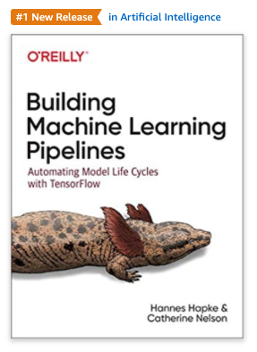 hanneshapke's tweet photo. While @DrCatNelson and I are finalizing the draft of our @OReillyMedia "Building ML Pipeline" publication, it is great to see the book is listed on Amazon in the top 10 of the new releases. #MachineLearning #TensorFlow #PoweredByTF -> https://t.co/5XEvwb8Urs https://t.co/s67udBwSdl