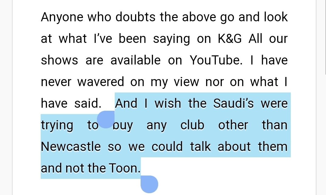 Surely you wouldn't want Saudi Arabia to be involved with any other club though? Not just us. Yet the likes of Man Utd and Sheff Utd, respectively, both have deals and connections to Saudi Arabia. I see no conviction towards them on your part.